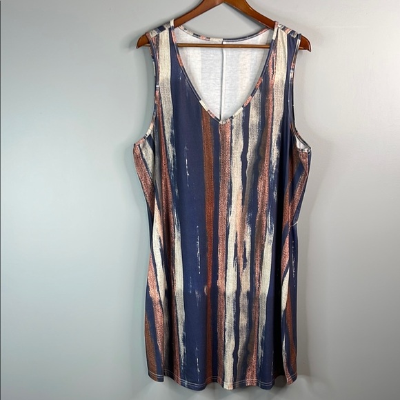 Amazon V-Neck Striped Sleeveless Dress Blue Grey Rust Coverup Resort Dress 1X - Picture 10 of 10